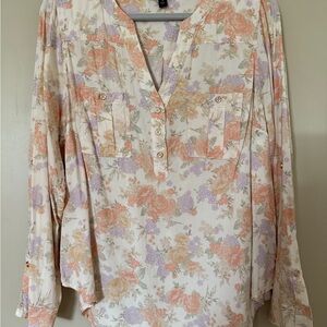 Torrid Floral Blouse - Cream, Orange, Lavender